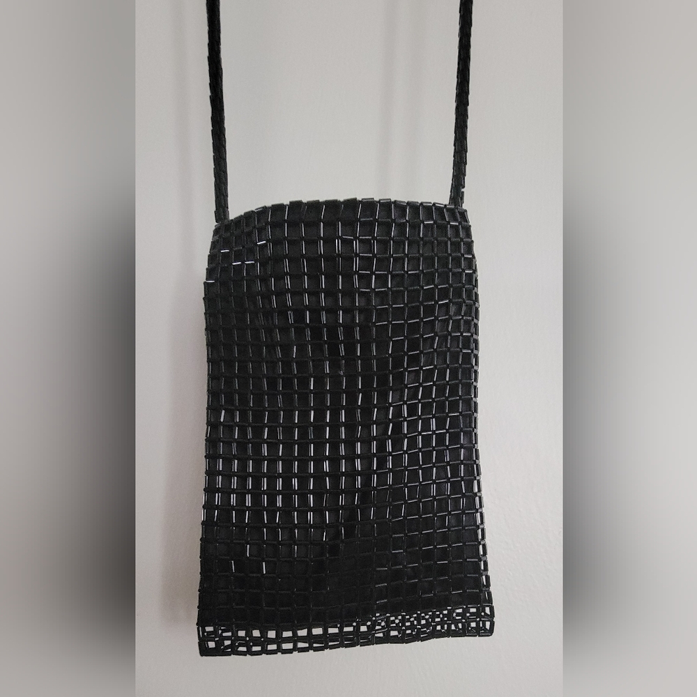 Elegant Black Beaded Crossbody Bag